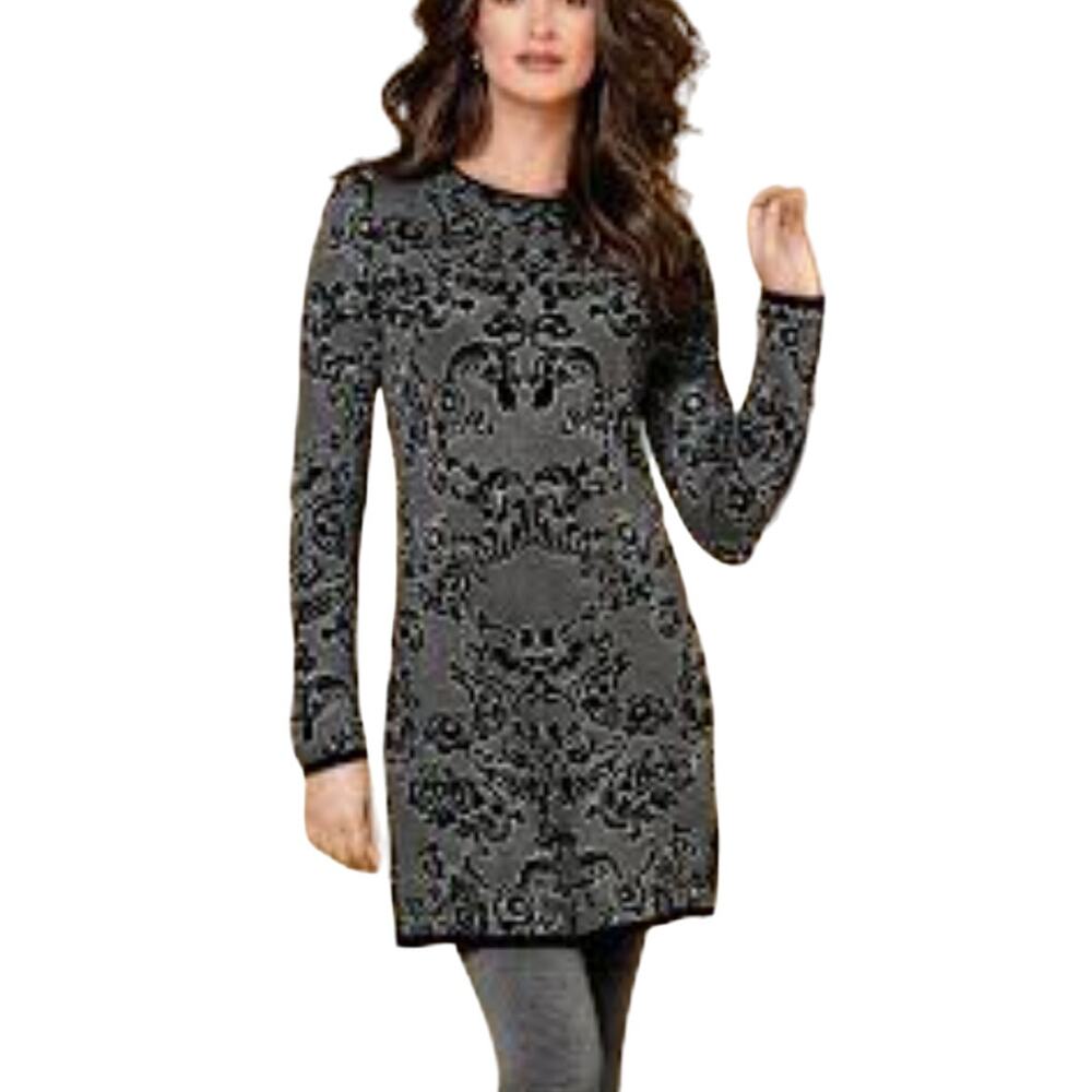 Soma Long Sleeve Sweater Tunic Flourish Jacquard metallic floral womans Small